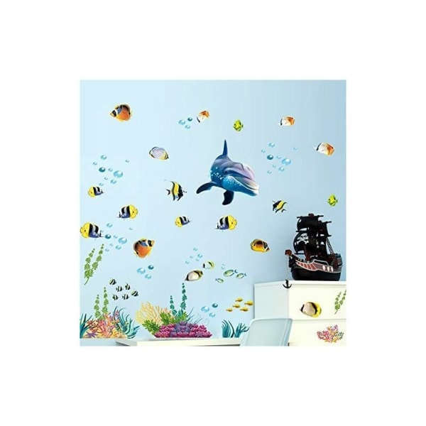 Ocean Fish Väggdekal, Under the Blue Whale Mjuka väggdekaler för barnrum Vardagsrum Café Klassrum Väggdekor Stil-a