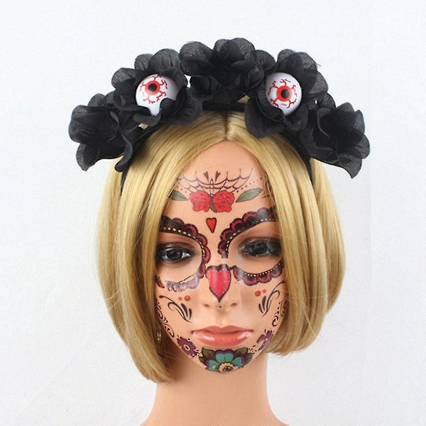 Goth Blomsterhovedbånd Blod Øjenkugle Form Hårbøjle Karneval Cosplay Party Prop