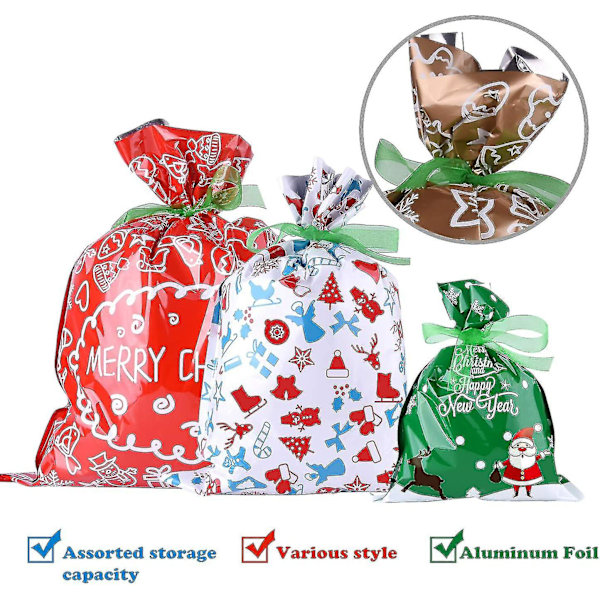 Julklappspåsar Presentinslagning Blandade Stilar Påsar Med Band För Julklappsinpackning