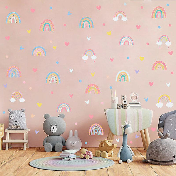 Rainbow seinätarrat - moderni Boho Rainbow set lastenhuoneen ja tyttöhuoneiden koristeisiin - lahja tytöille huoneen sisustukseen