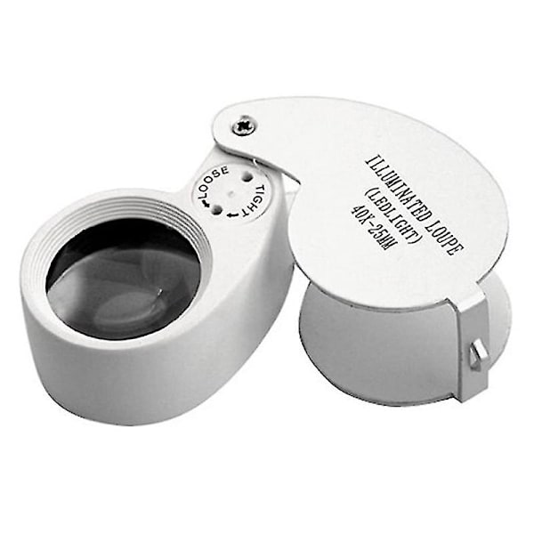 Juveler Lupe Glas Loupe 40X 25mm Øje Lup 2 LED Lys