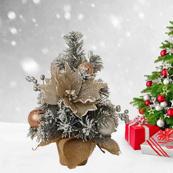 30CM Mini Julgran Stabil Bas Tallbarr Boll Blomma Tallkotte Skrivbords Julgran Ornament