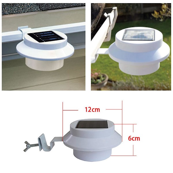 IP44 Solcells drivna 3 LED rännljus för staket, uppfart, uppfart (vit)