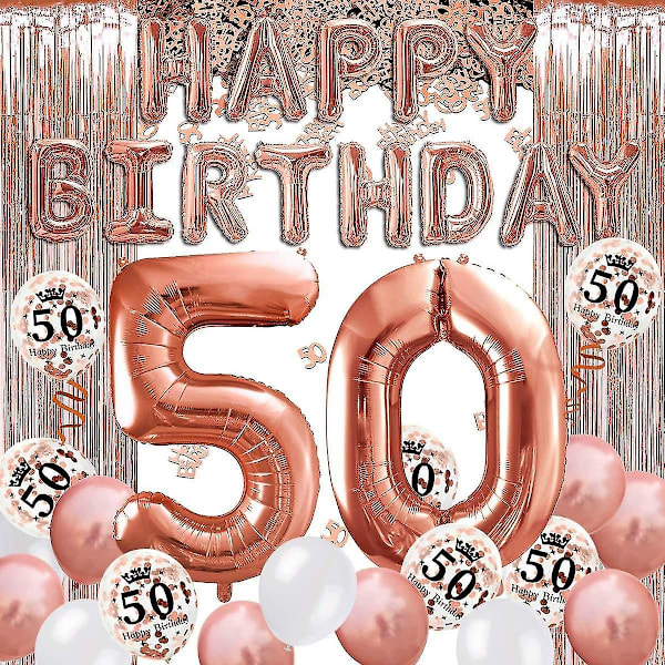 50 Vuoden Vaaleanpunaisen Kullan Syntymäpäiväkoristeet, Hyvää Syntymäpäivää -Lippu, Helium-Numeropallot 50 Xxl, Vaaleanpunainen Kulta Fr