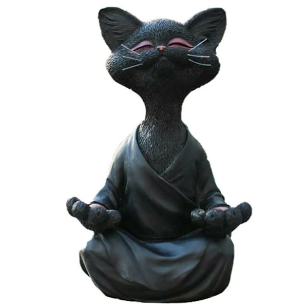 Oikukas Buddha-kissahahmo Jooga Keräilyesine Onnellinen Kissa Koti Dekor Buddha-kissahahmo Meditaatio Jooga Keräilyesine Onnellinen Kissa Dekor Koristeet 13cm Musta