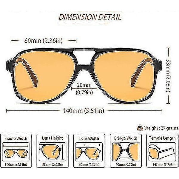 Vintage Retro 70-luvun Aurinkolasit Naisille ja Miehille Klassiset Suuret Neliömäiset Aviator-Kehykset Uv400 Trendikkäät Oranssit Lasit