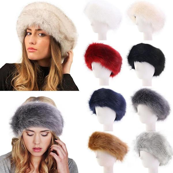 Pelsfôret Faux Fur Hodebånd Vinter Utendørs Varmt Hatt Elastisk Ski Hatt Ørevarmere