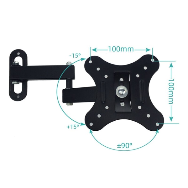 Universal tippbart och vridbart väggfäste för PC-skärm för 14-27" bildskärmar och platt-/böjda TV-apparater, upp till 10 kg, VESA 50x50 / 75x75 / 100x100mm