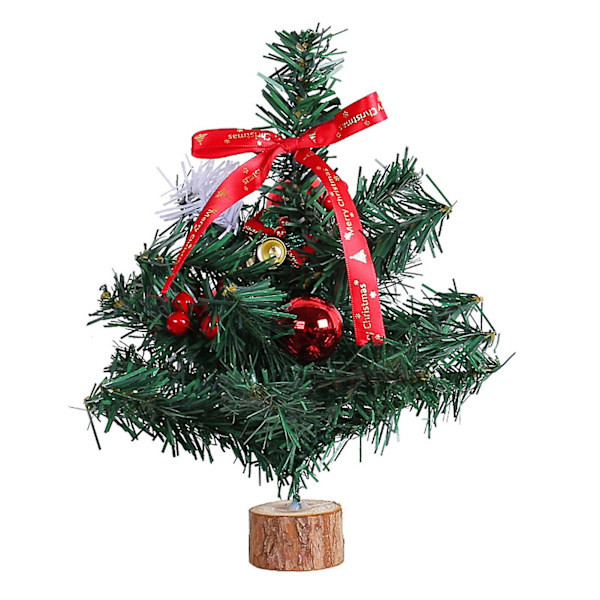 Min Julgran med Träbas, Rosett, Bär, Söt Dekorativ Julgran för Skrivbord, Juldekoration