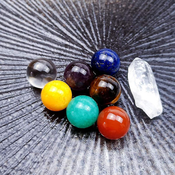 7 Chakras Kristallkula Sfärisk Set 7 Rullande Chakra Stenar Med Kristallspetsar Skrivbordsdekoration