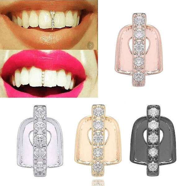 Rhinestone Grills Punk Tandlock 3 Färger Hip Hop Rhinestone Bar Tandglapp (Silver)