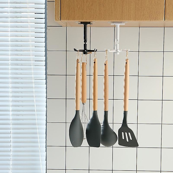 4 st 360 roterande hopfällbara krokar Multifunktionell hängande redskapshållare krok 180 grader vertikal vändning självhäftande krok redskapshållare (svart, vit)