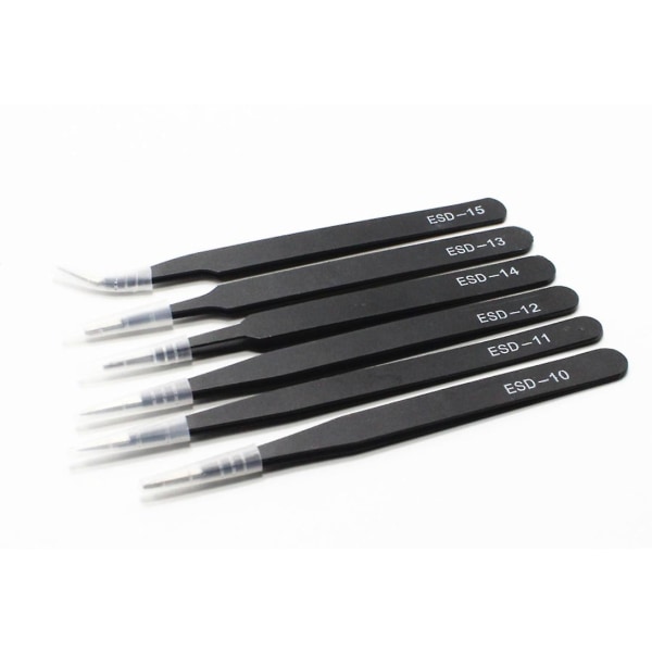 6pcs Anti-Static Tweezers Precision Tweezers Stainless Steel Precisio Tweezers for Electronic Craft Jewelry Beauty Lab (Black)