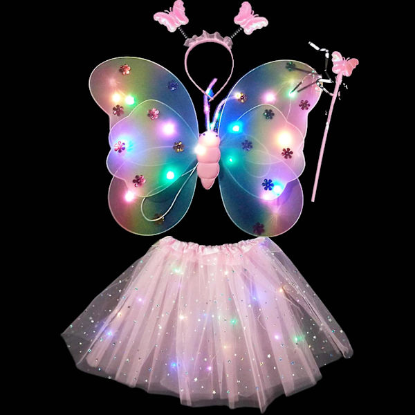 1 Set Luminous Fjärilsvingar Set Barnens Lysande Vingar Outfit för Halloween Kostymfest Dekoration (Flerfärgad)