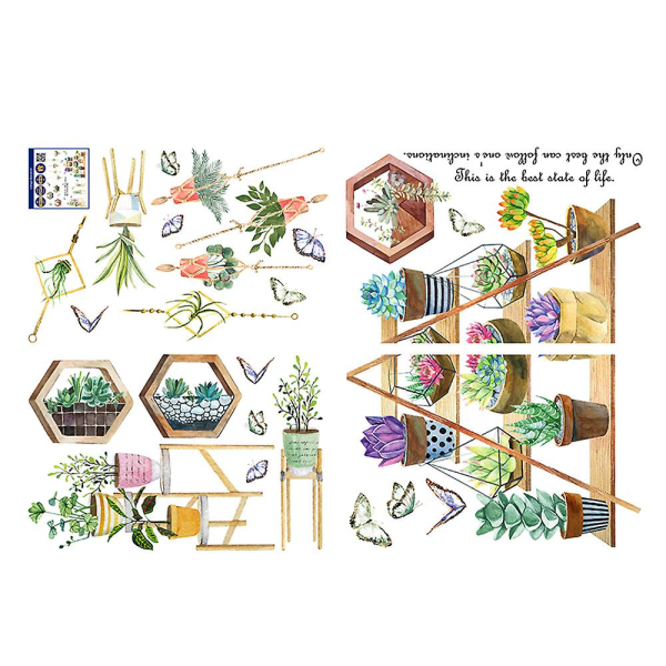 Grønne plantesukkulenter hengende anheng Bonsai-veggklistremerker, avtagbare DIY-blomster sommerfugl tapetdekaler, natur kunst veggmalerier for soverom Sof