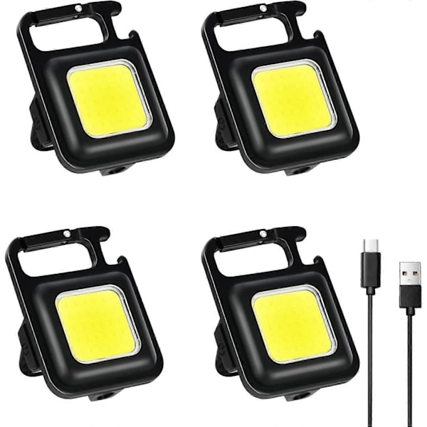 Mini LED arbeidslys, 4 stk 800 lumen inspeksjonslys oppladbare mini nøkkelring verkstedlampe med magnetkrok, COB 4 moduser lommelykter
