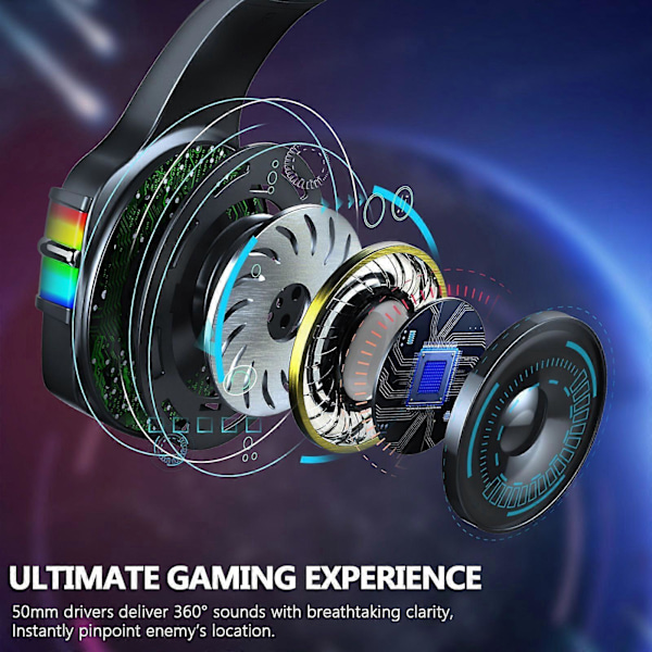 J6 Gaming Headset med Mikrofon och Brusreducerande Hörlurar med LED-ljus för Telefon, Laptop, Dator, Blå