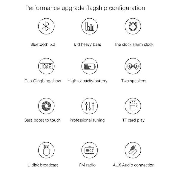 K8 Bluetooth-högtalare för sängen med väckarklocka 10W med FM-radio, spegelfunktion, AUX, TF, USB, Stereo