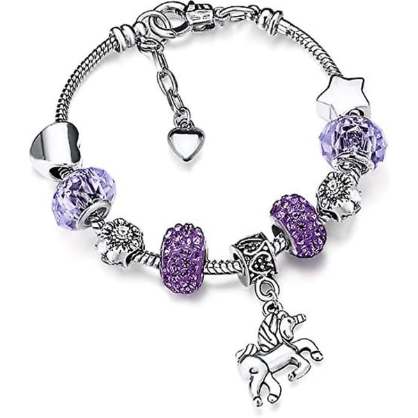 Unicorn Sparkling Crystal Charm Armband Armband med set för flickor kvinnor