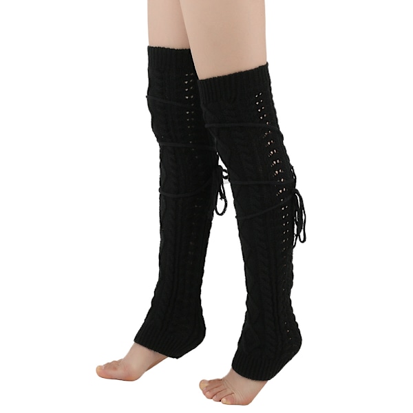 Långa damsockor med snörning, stickade virkade vadsockor (D)