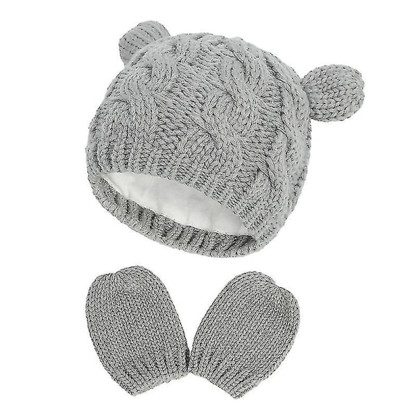 Baby mössa och vantar Set Stickad cap för barn Vinter Varma Pompom Hattar Handskar