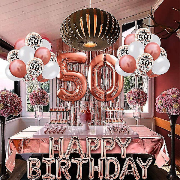 50 År Rosa Guld Födelsedag Dekoration, Grattis På Födelsedagen Banner, Helium Ballong Siffror 50 Xxl, Rosa Guld Fr