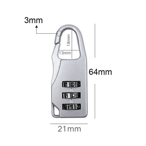1 stk. Mini kombinationshængelås, Nulstillelig lille kodehængelås, 3-cifret kodehængelås bagagehængelås, til bagage, rygsæk, sølv