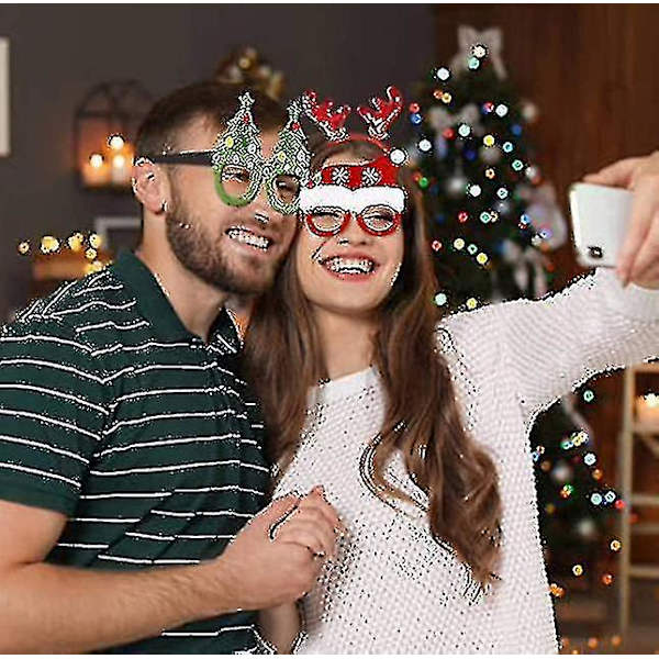 4 Stykker Julebrilleramme og Pandebånd Søde Dekorationstilbehør Julefest Gave Sæt