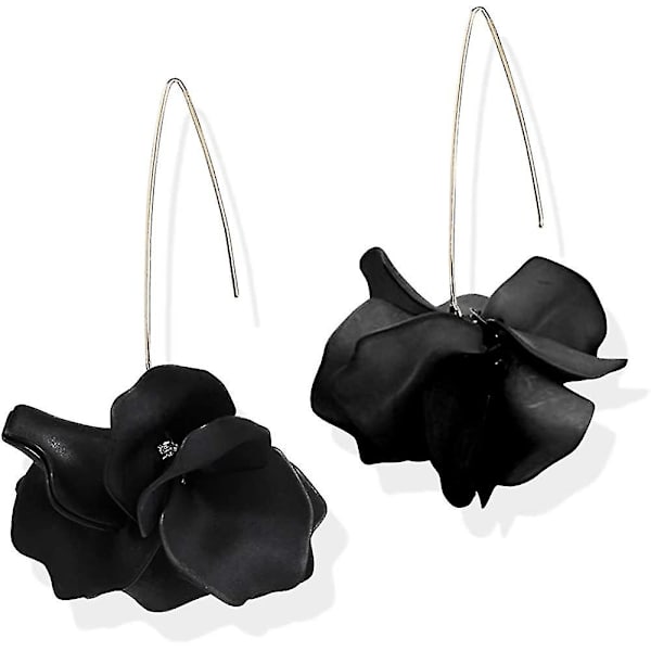 Boho Rose Petal Dangle Resin Øredobber - Lange Drop Akryl Lagdelt Blomst Øredobber - Svart