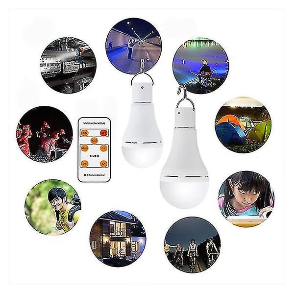 LED-solcellelampe, USB-lading med fjernkontroll 7W (fjernkontroll + lyspære + solcellepanel = komplett sett (smart bryter, kaldt hvitt lys)