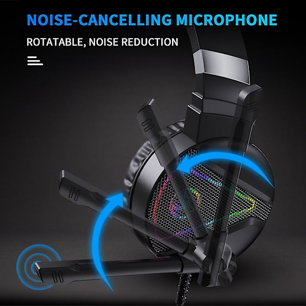 Trådbundet Gaming Headset med 7.1 Surroundljud, Brusreducerande Mikrofon och RGB-ljus för PC U