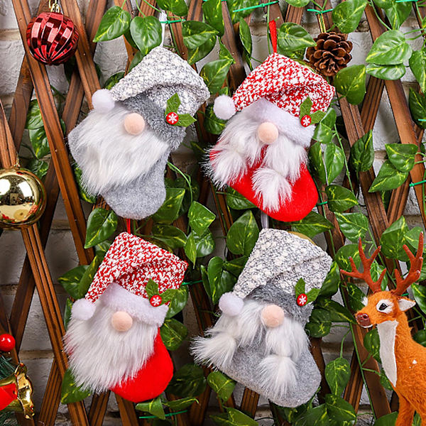 Julgranshänge Plush Festlig med Snodd Ansiktslös Äldre Dekoration Tyg Rudolf Presentstrumpa (D)