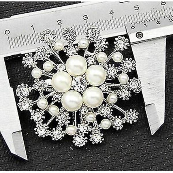 Ny Kristallbrosch Lapel Nål Mode Kvinnor Bröllopsklänning Hijab Nål Smycken Rhinestone Stora Broscher (Silver)