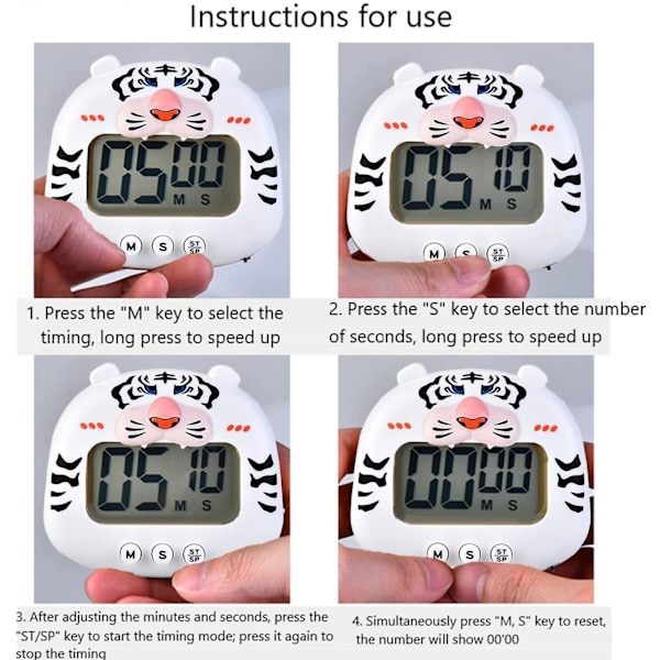 Digital Nedräkningstimer Kök Timer med Magnetisk LCD Stor Skärm Visuell Klocka Hängande Alarmklocka --- Gul Tiger (Gul Tiger)