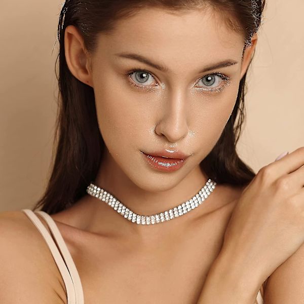 Rhinestone Choker Halskjeder Sølv Glitrende Diamant Choker Krystall Rhinestone