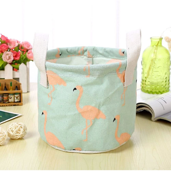 Mini Flamingo Fabric Laundry Hamper Collapsible Waterproof Storage Bag with Handle for