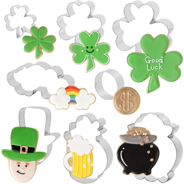 Pieces St. Patrick's Day Cookie Cutter Set Fyrklöver Rainbow Beer Die Rostfritt stål Cookie Cutter,HANBING