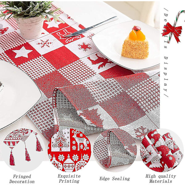 Julepynt, Bordløber Rød Jul Tartan Bomuld, Hjemme Borddækning Dekorativ, Vaskbar Kvast Bordløber Til Familiemiddage, Fest 1stk