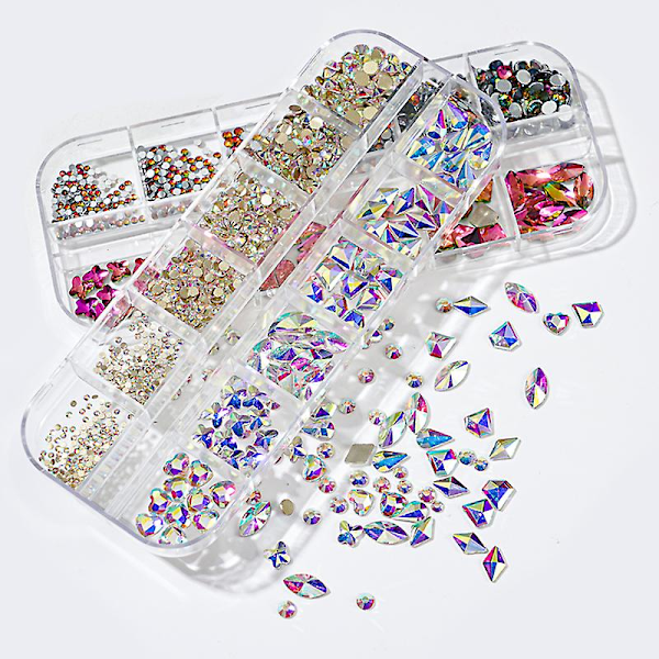 3D Glitter Neglekunst AB/Farverige Hotfix Rhinestones Flatback Krystal Diamant Sten Multi Størrelse 12 Gitter, 9