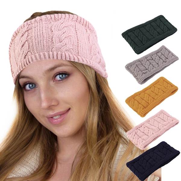 Hodebånd for kvinner, vinter, flettet kabelstrikk, tykk plysjforing, ørevarmer, dobbelt lag, ensfarget, heklet hodeplagg, stretch bandana turban