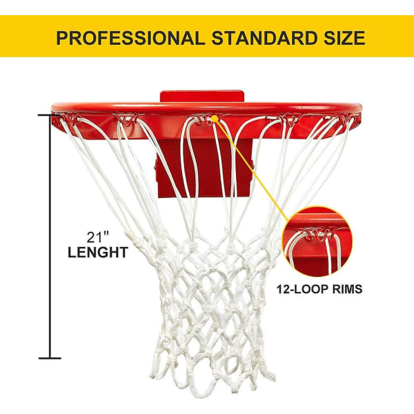 Profesjonelt basketballnett, kraftig tykt nett passer til standard innendørs og utendørs 12-løkker felger (rød, standardstørrelse)