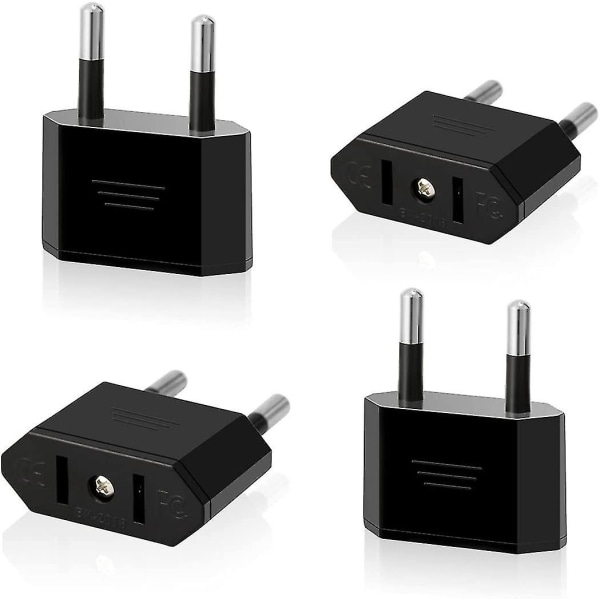 4 stk Us To Eu Travel Plug Converter for enheter med oss ​​strømforsyning (svart)