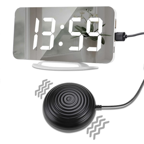 Hög Ljudnivå Vibrerande Väckarklocka Snooze för Tunga Sovare Vuxna Döva Personer Digital Spegelklocka med Sängvibrator