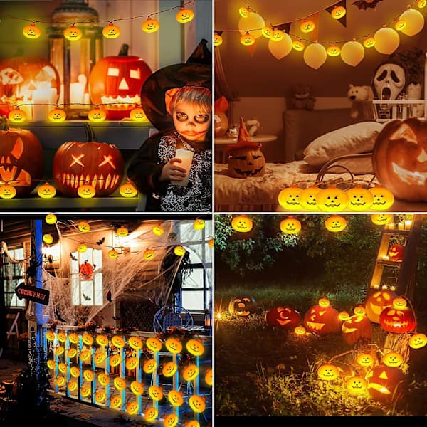 /EA/Halloween Græskar Lanterne Lys, 3M 20 LED Orange Græskar Lys