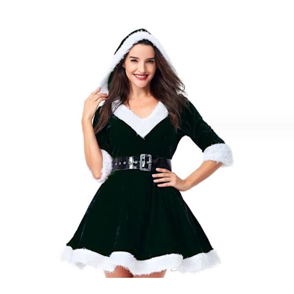 /EA/1-delat set, fluffig prinsessklänning i tomtestil, grön storlek L-V-ringning