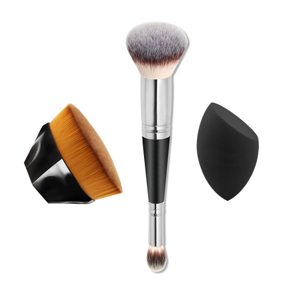 Perfect Makeup Brush Set - Kabuki-borste, rougeborste, concealerborste, blandningsborste och foundation, kräm- och pressade pulversvampar Set