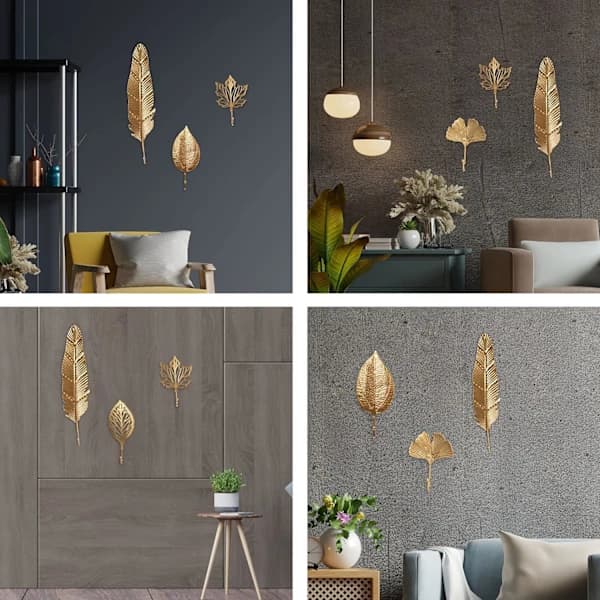 /EA/7-pakning dekorative store bladformede jernkroker gull moderne vegg