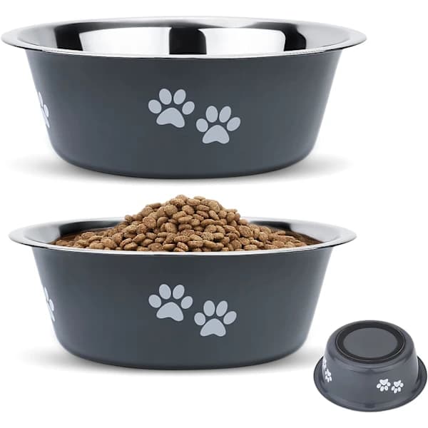 /EA/Grå rostfria hundskålar (1-pack), s-skålar