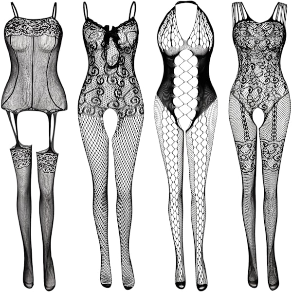 Fisknätsunderkläder för kvinnor Fisknätsbody Spetsbodys Sexig Babydoll Nig 1 set