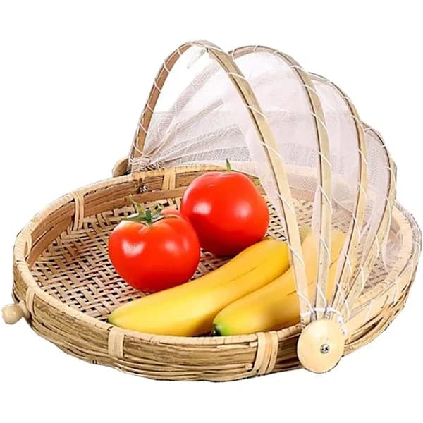 /EA/Dammsikker håndvævet picnickurv i bambus, diameter 30 cm